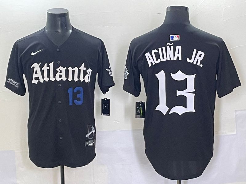 Men 2025 Atlanta Braves 13 Acuna jr Black Five generations Joint Name Nike MLB Jersey style 6